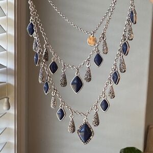Lucky Brand Silver & Dark Blue Necklace with Semi-precious Stones